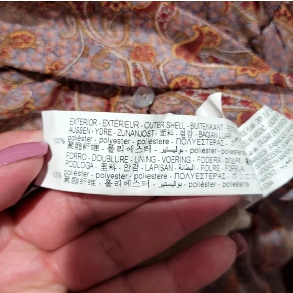 Zara Sheer Paisley Blouse Medium Boho Balloon Sleeve Button Front Top - Picture 5 of 10